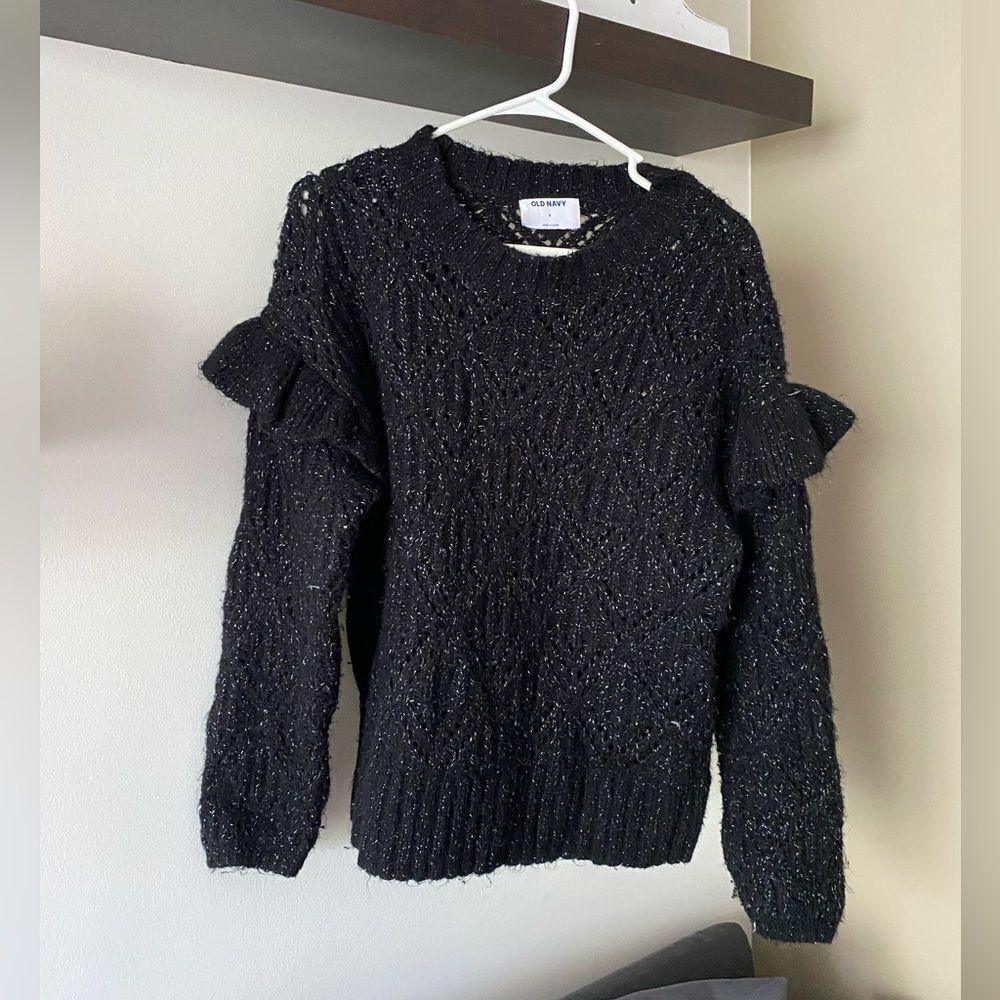 Old Navy Chic Black Sweater with Ruffle Details Sleeve Size Small